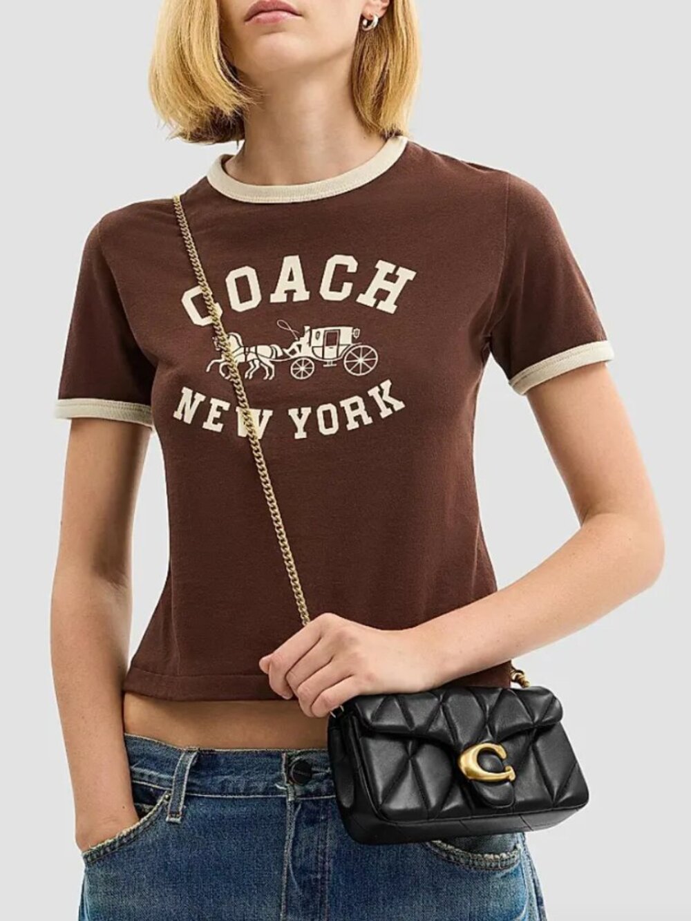 Coach Tabby Chain Crossbody 19- Quilted Black Leather/Brass/Gold Hardware - Picture 4 of 14